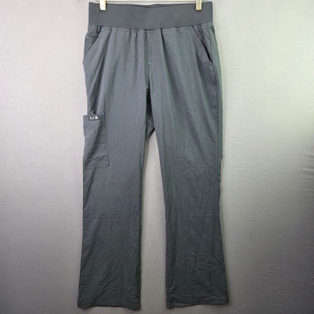 Koi Basics Scrub Pants Women S Regular Grey Cargo Elastic Waist Ribbed Pocket